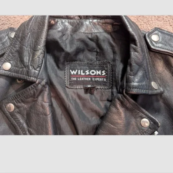 VNT Wilson's Leather Biker Black Leather Thinsulate Belted Jacket Men's Medium - Picture 3 of 6